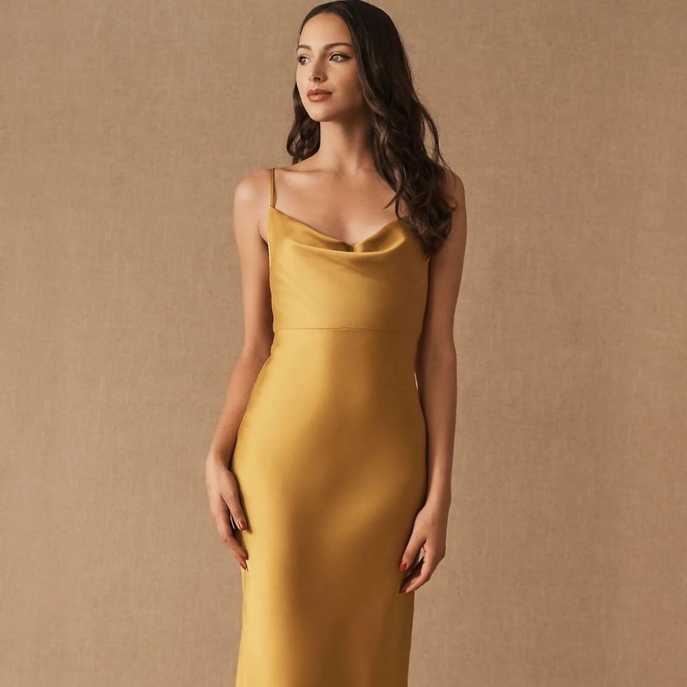 Anthropologie BHLDN Cali Satin Cowl Neck Midi Slip Dress - NEW - Size 2